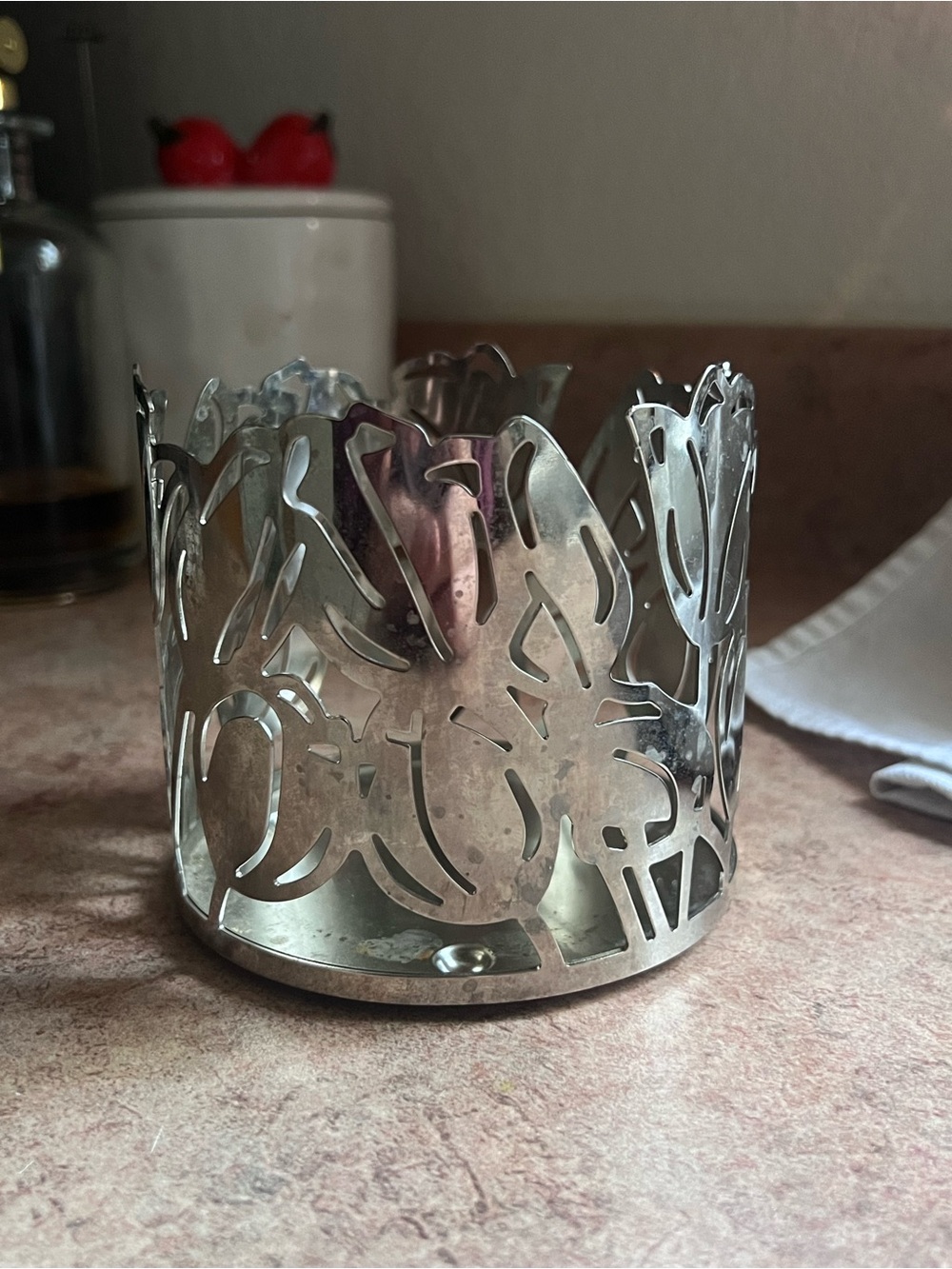 Bath & Body Works Silver Floral/Tulip 3-Wick Candle Holder